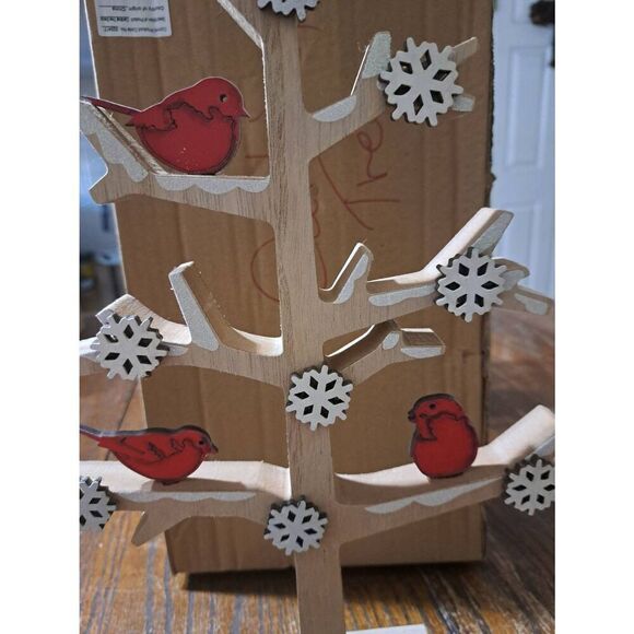 Cardinal Christmas Holiday Wood Winter Tree Table Decor Red Bird Snowflake - Picture 3 of 7